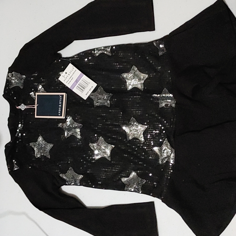 Andy & Eve Girls Black Sparkling Star dress